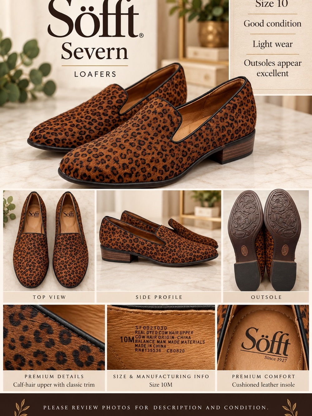 Sofft Severn Leopard Calf Hair Loafers Women’s Size 10M